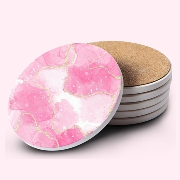 Handmade Other - Pink Marble Ceramic Bar Coasters